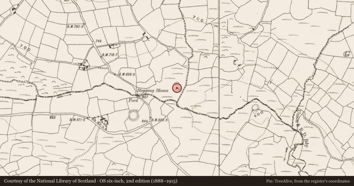 Ordnance Survey six-inch map, 2nd edition (1888–1915) covering the location of Enclosure, Reanacaheragh, County Cork, with a pin at the register's coordinates