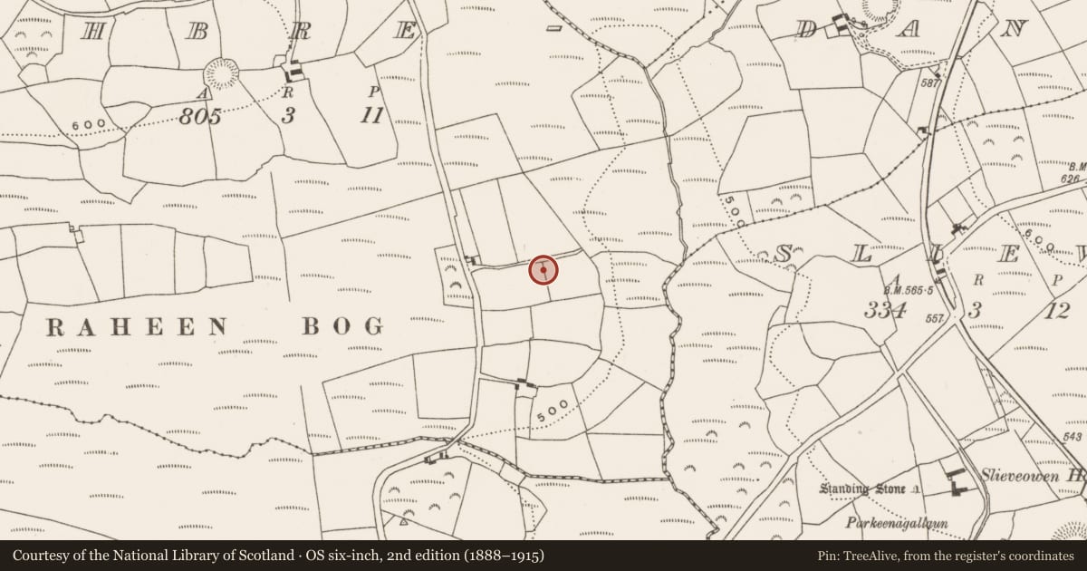 Ordnance Survey six-inch map, 2nd edition (1888–1915) covering the location of Mound, Clashbredane, County Cork, with a pin at the register's coordinates