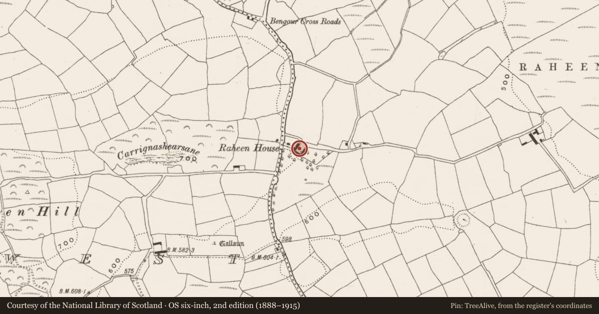 Ordnance Survey six-inch map, 2nd edition (1888–1915) covering the location of Country house, Bengour East, County Cork, with a pin at the register's coordinates