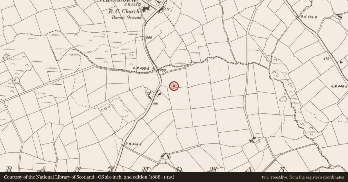 Ordnance Survey six-inch map, 2nd edition (1888–1915) covering the location of Ringfort - rath, Farranthomas, County Cork, with a pin at the register's coordinates