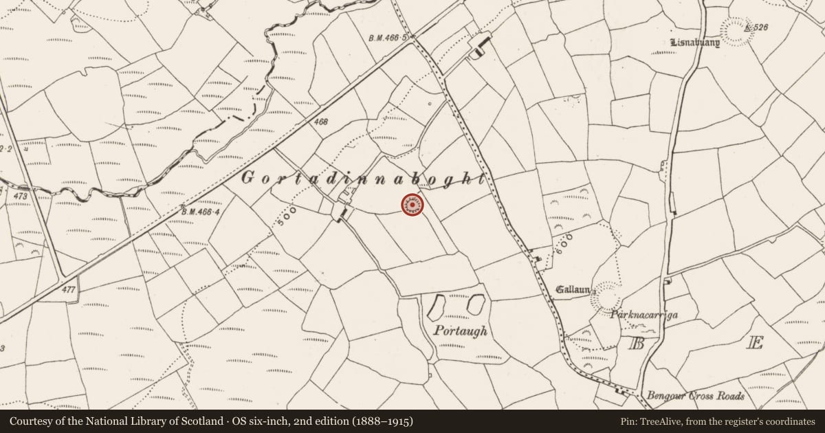 Ordnance Survey six-inch map, 2nd edition (1888–1915) covering the location of Souterrain, Bengour West, County Cork, with a pin at the register's coordinates