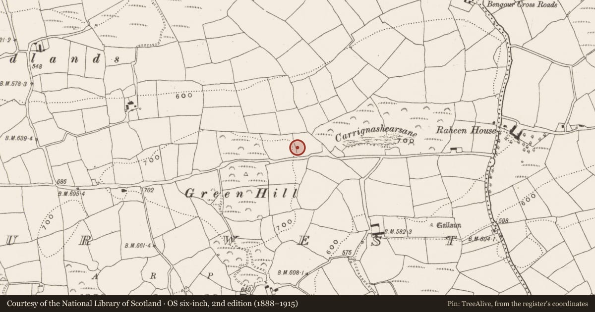 Ordnance Survey six-inch map, 2nd edition (1888–1915) covering the location of Souterrain, Bengour West, County Cork, with a pin at the register's coordinates