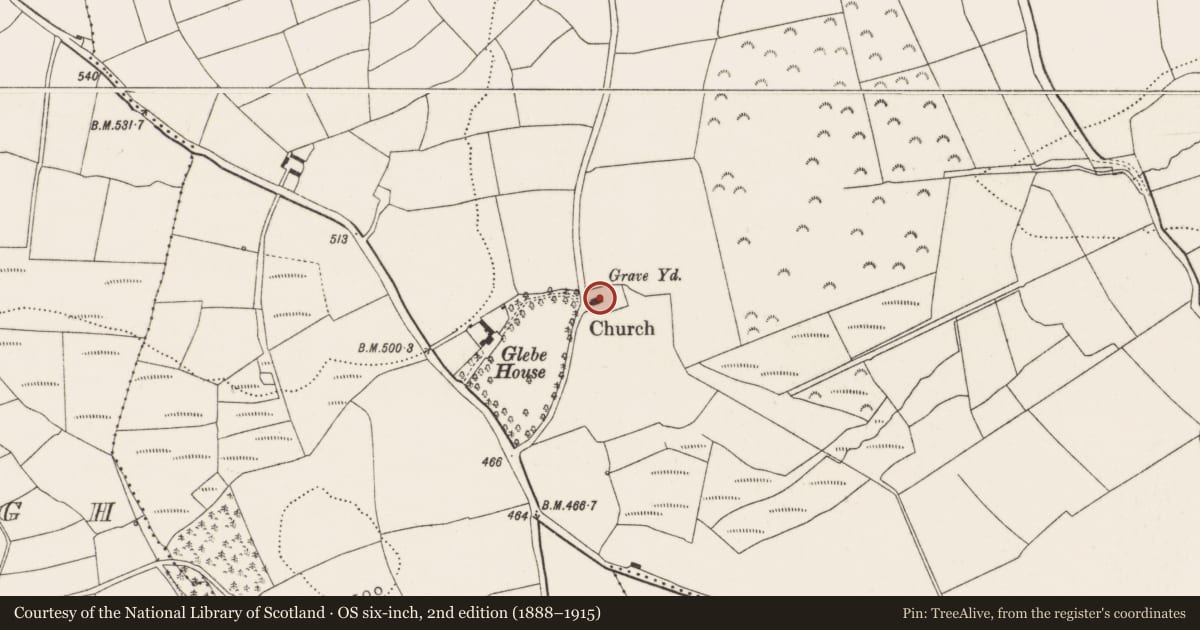 Ordnance Survey six-inch map, 2nd edition (1888–1915) covering the location of Graveyard, Garranes, County Cork, with a pin at the register's coordinates