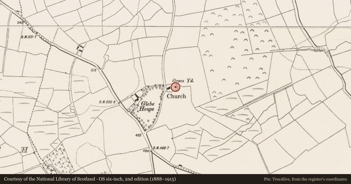 Ordnance Survey six-inch map, 2nd edition (1888–1915) covering the location of Church, Garranes, County Cork, with a pin at the register's coordinates