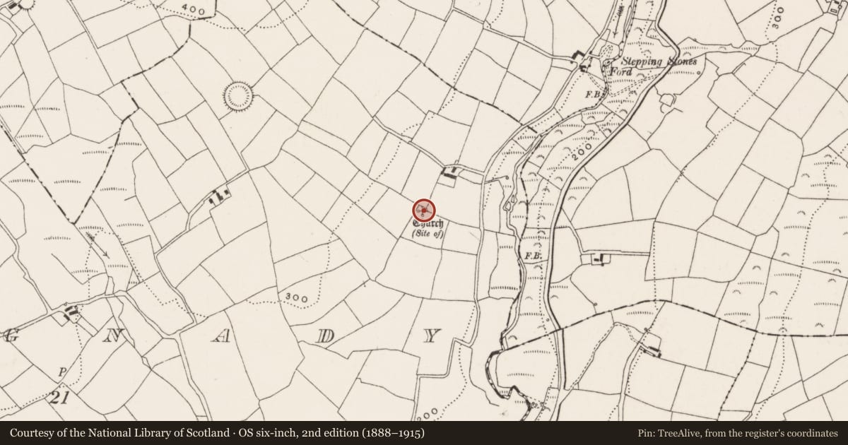 Ordnance Survey six-inch map, 2nd edition (1888–1915) covering the location of Graveyard, Kilnagnady, County Cork, with a pin at the register's coordinates