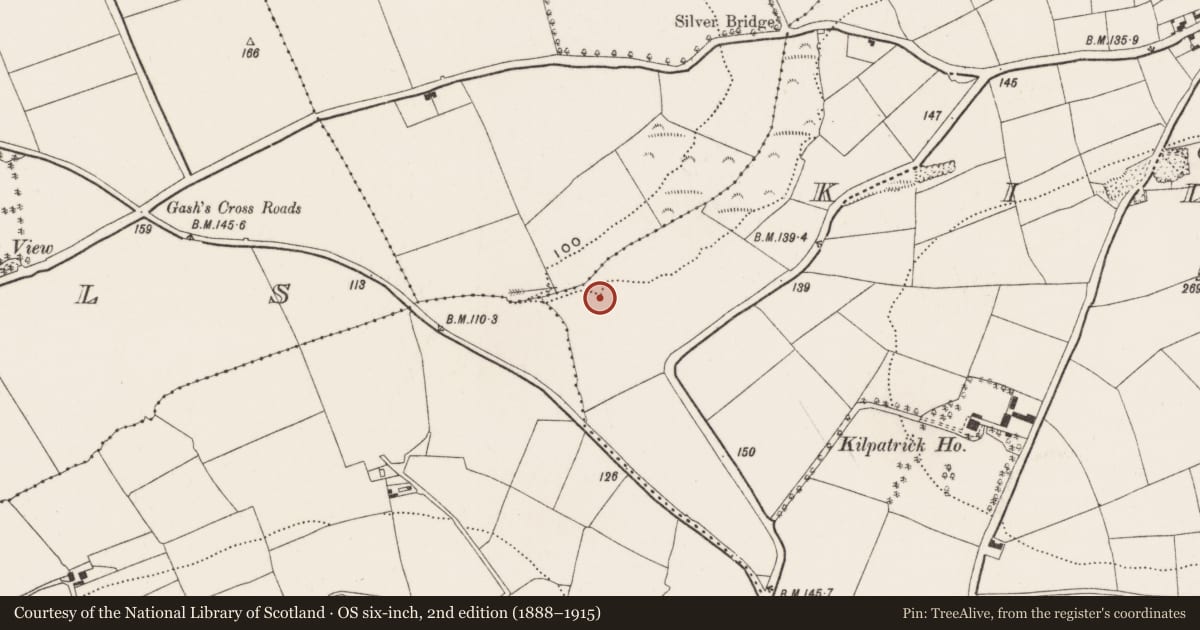 Ordnance Survey six-inch map, 2nd edition (1888–1915) covering the location of Fulacht fia, Kilpatrick, County Cork, with a pin at the register's coordinates