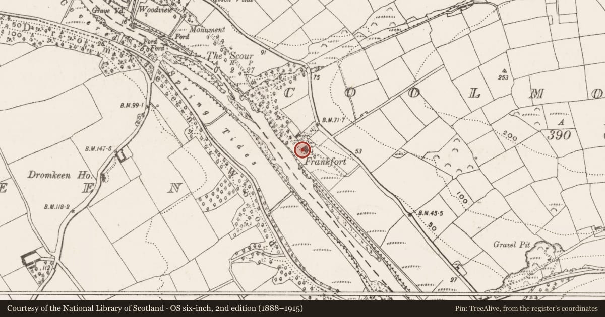 Ordnance Survey six-inch map, 2nd edition (1888–1915) covering the location of Country house, Coolmoreen, County Cork, with a pin at the register's coordinates