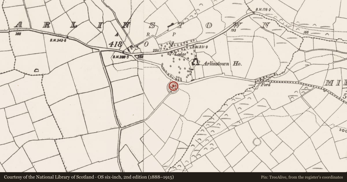 Ordnance Survey six-inch map, 2nd edition (1888–1915) covering the location of Ringfort - rath, Arlinstown, County Cork, with a pin at the register's coordinates