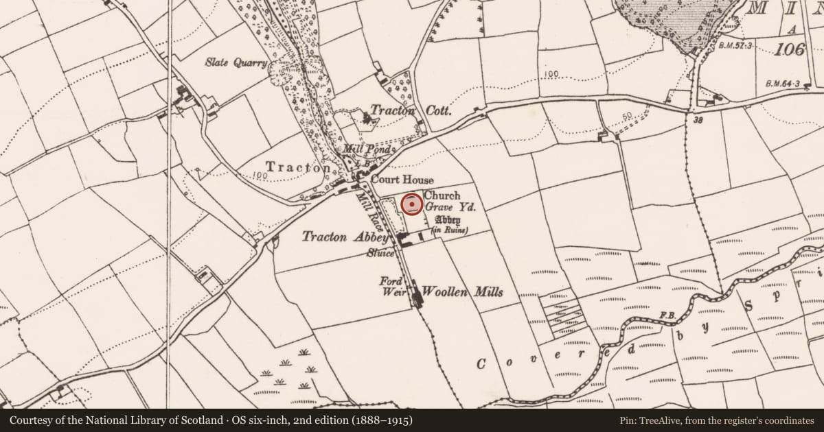 Ordnance Survey six-inch map, 2nd edition (1888–1915) covering the location of Graveyard, Tubbrid, County Cork, with a pin at the register's coordinates