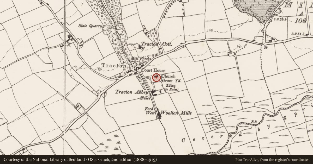 Ordnance Survey six-inch map, 2nd edition (1888–1915) covering the location of Church, Tubbrid, County Cork, with a pin at the register's coordinates