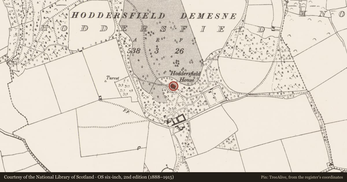 Ordnance Survey six-inch map, 2nd edition (1888–1915) covering the location of Country house, Hoddersfield, County Cork, with a pin at the register's coordinates
