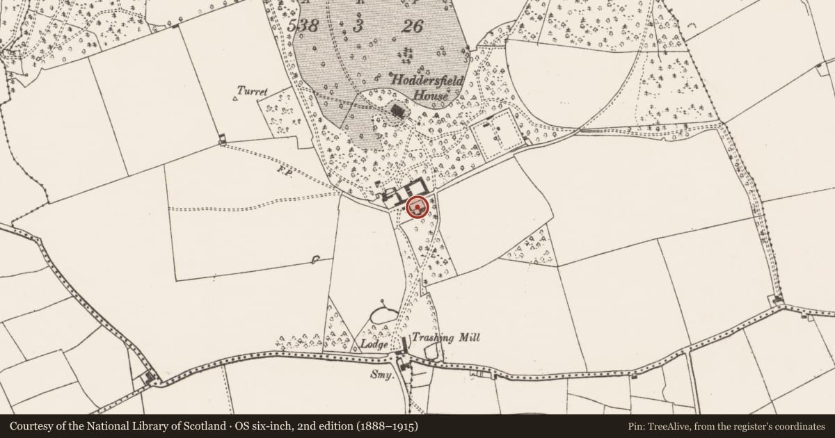 Ordnance Survey six-inch map, 2nd edition (1888–1915) covering the location of Building, Hoddersfield, County Cork, with a pin at the register's coordinates