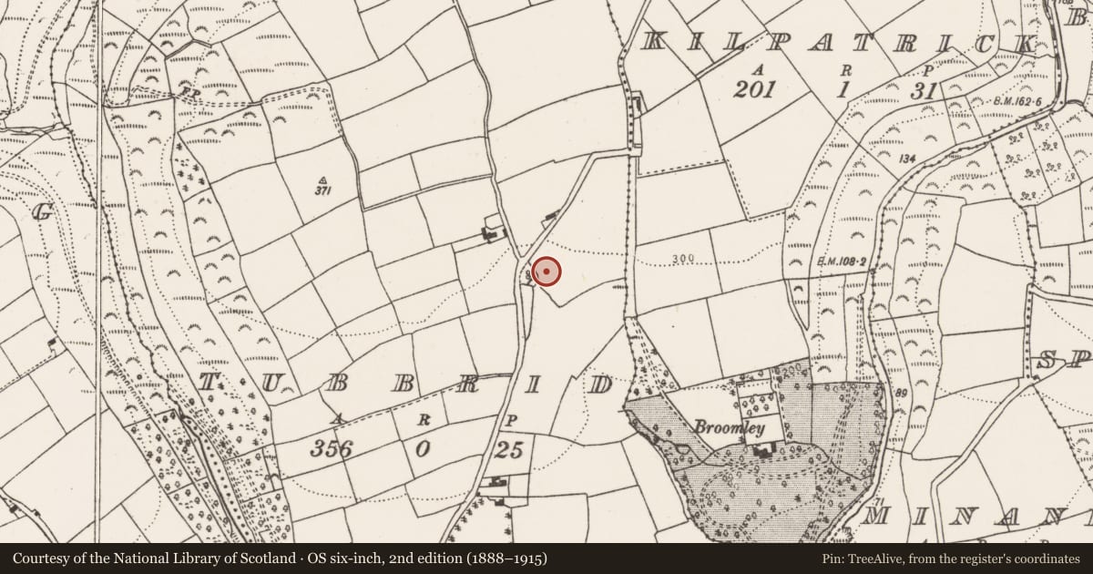 Ordnance Survey six-inch map, 2nd edition (1888–1915) covering the location of Ritual site - holy well, Tubbrid, County Cork, with a pin at the register's coordinates