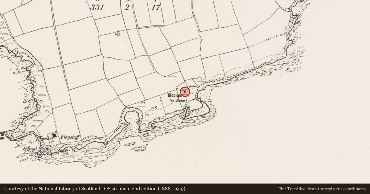 Ordnance Survey six-inch map, 2nd edition (1888–1915) covering the location of Prehistoric site - lithic scatter, Lahard, County Cork, with a pin at the register's coordinates
