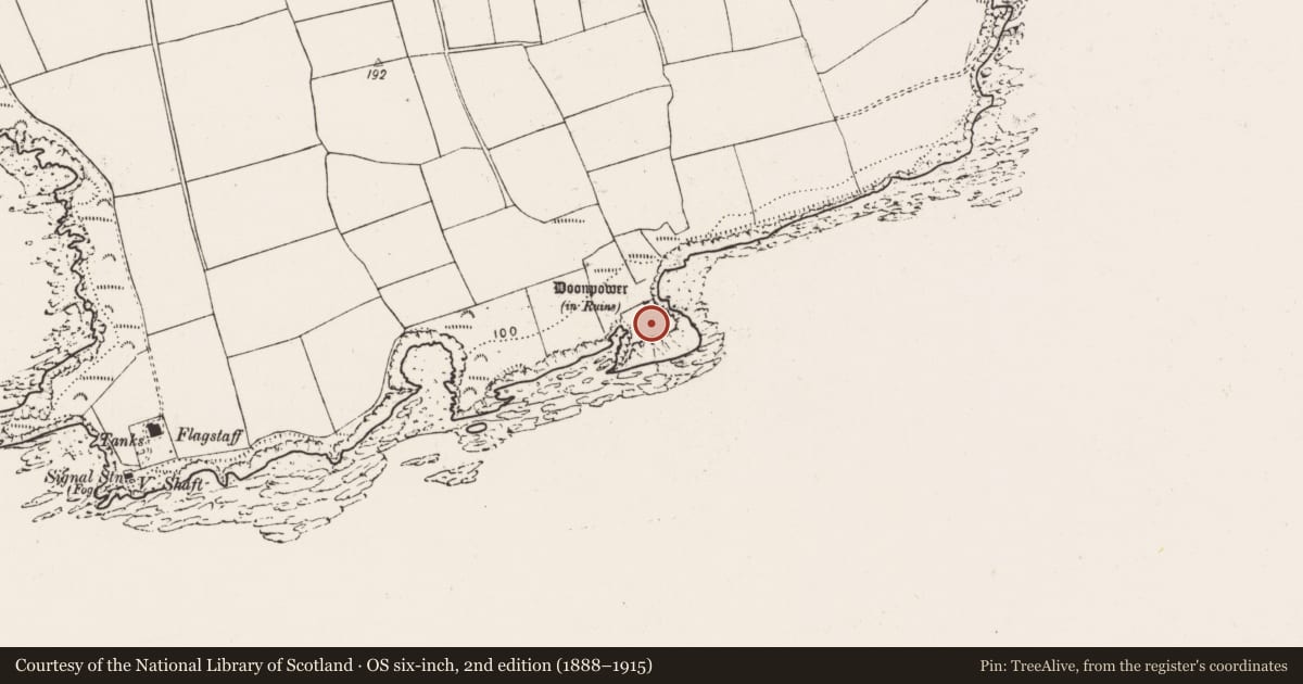 Ordnance Survey six-inch map, 2nd edition (1888–1915) covering the location of Promontory fort - coastal, Lahard, County Cork, with a pin at the register's coordinates