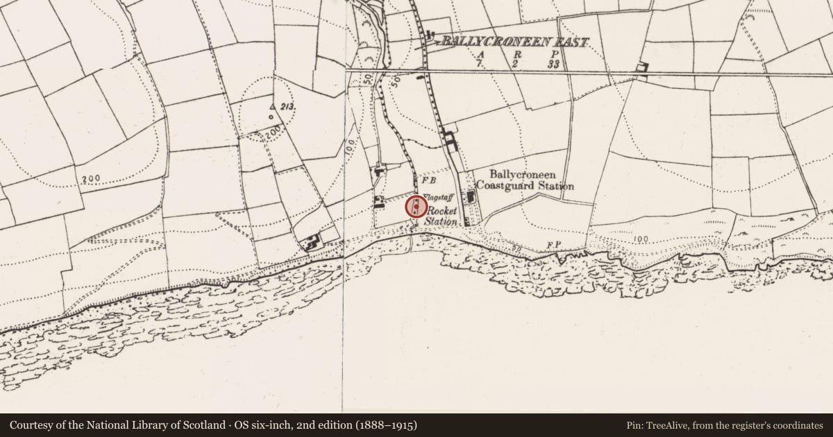 Ordnance Survey six-inch map, 2nd edition (1888–1915) covering the location of Prehistoric site - lithic scatter, Ballyrobin South, County Cork, with a pin at the register's coordinates
