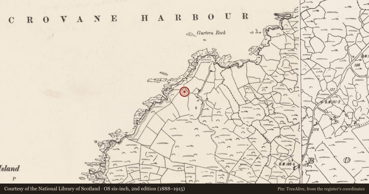 Ordnance Survey six-inch map, 2nd edition (1888–1915) covering the location of Building, Eyeries, County Cork, with a pin at the register's coordinates