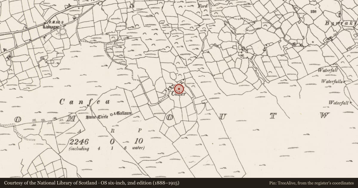 Ordnance Survey six-inch map, 2nd edition (1888–1915) covering the location of Souterrain, Ardgroom Outward, County Cork, with a pin at the register's coordinates