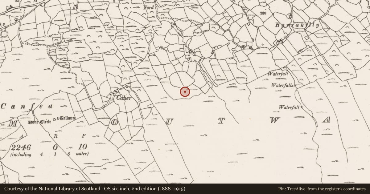 Ordnance Survey six-inch map, 2nd edition (1888–1915) covering the location of Hut site, Ardgroom Outward, County Cork, with a pin at the register's coordinates