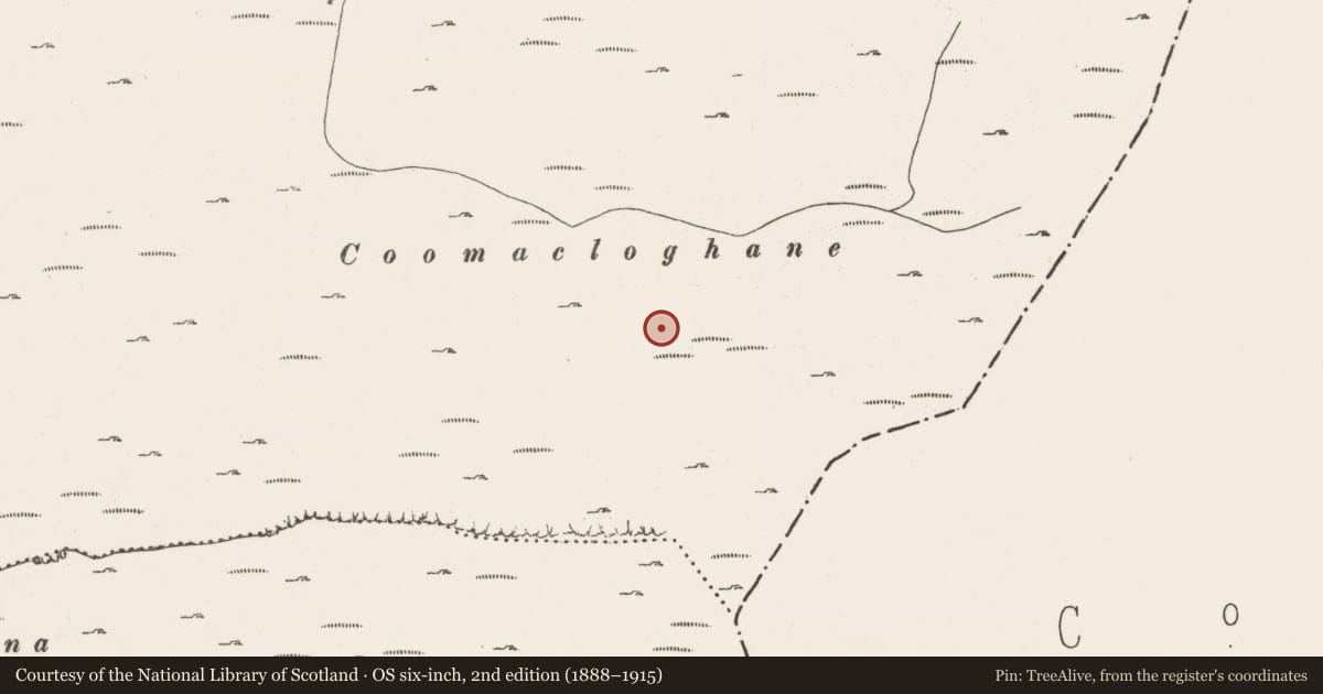 Ordnance Survey six-inch map, 2nd edition (1888–1915) covering the location of Hut site, Ardgroom Outward, County Cork, with a pin at the register's coordinates