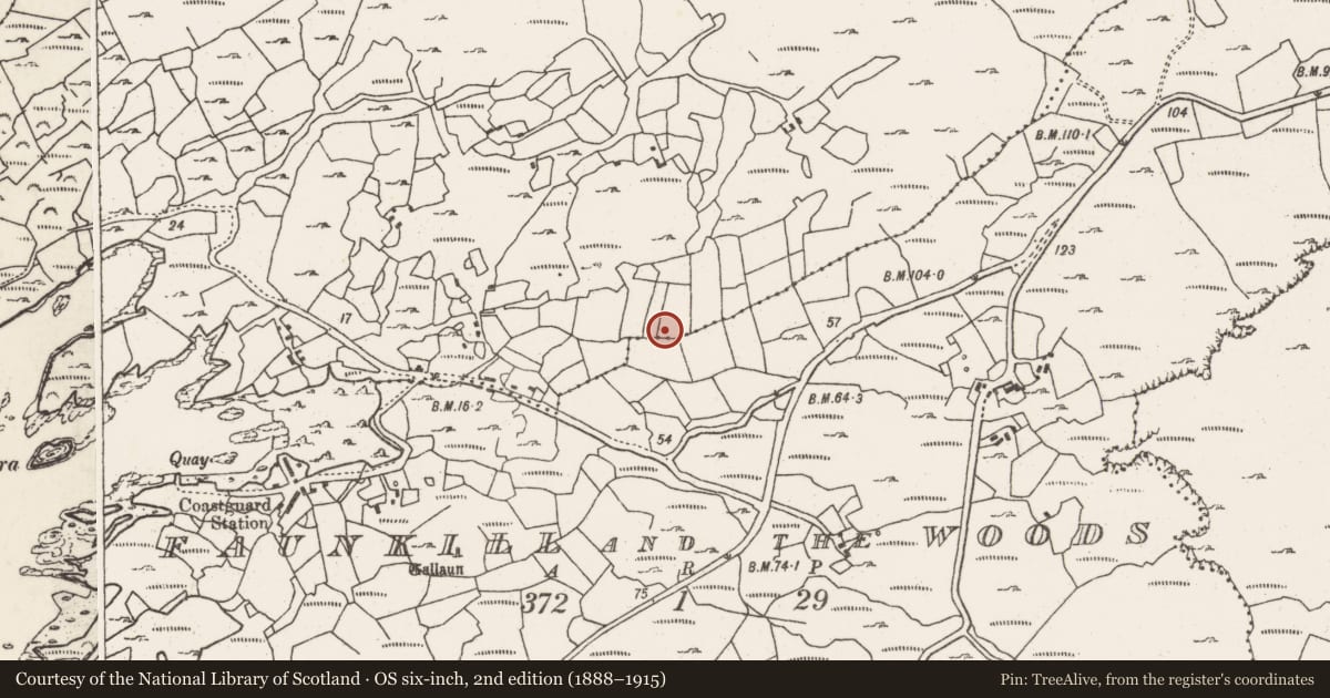 Ordnance Survey six-inch map, 2nd edition (1888–1915) covering the location of Enclosure, Ballycrovane, County Cork, with a pin at the register's coordinates