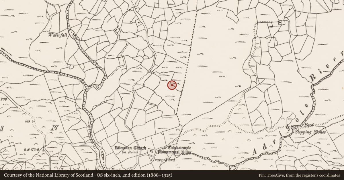 Ordnance Survey six-inch map, 2nd edition (1888–1915) covering the location of Ringfort - cashel, Kilcaskan, County Cork, with a pin at the register's coordinates