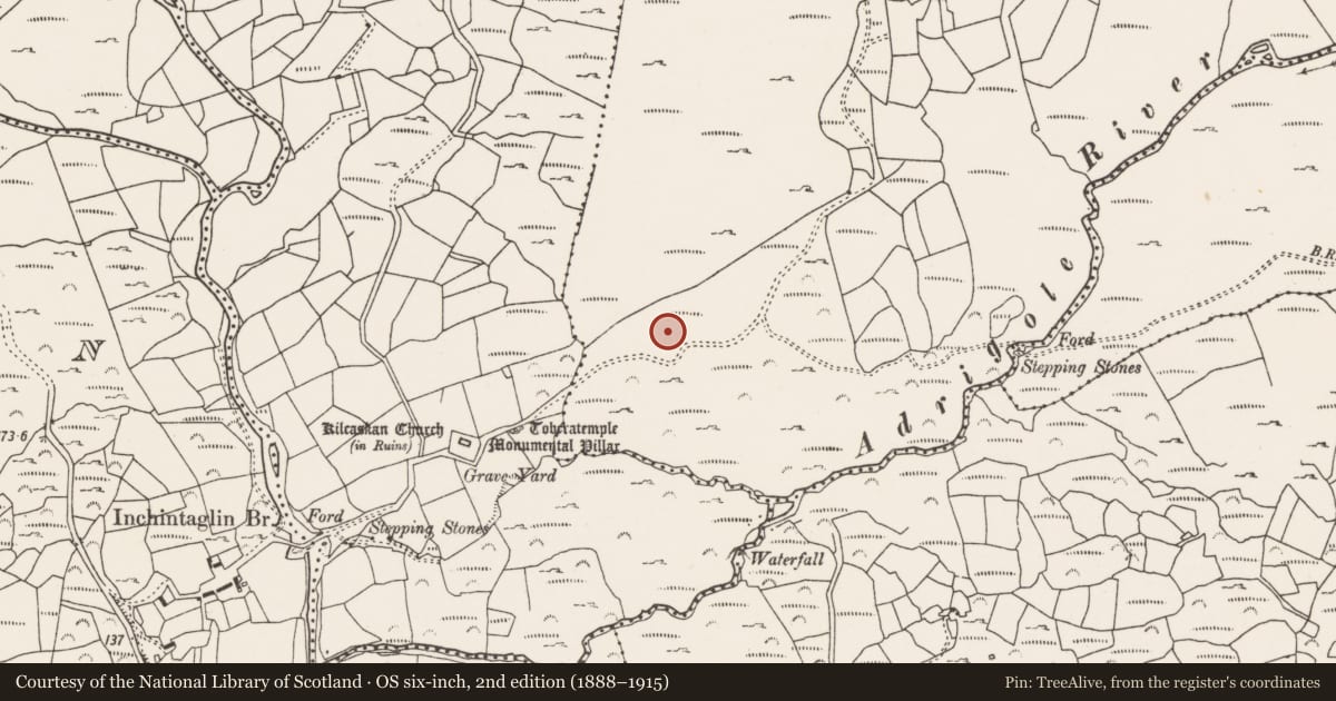 Ordnance Survey six-inch map, 2nd edition (1888–1915) covering the location of Souterrain, Canshanavoe, County Cork, with a pin at the register's coordinates