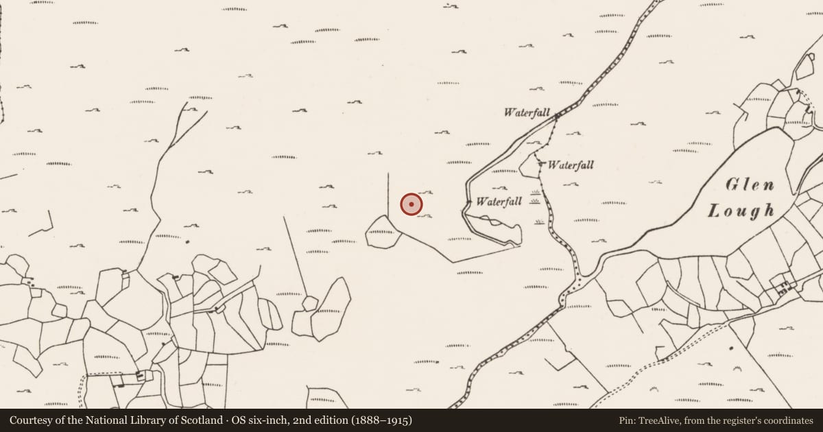 Ordnance Survey six-inch map, 2nd edition (1888–1915) covering the location of Hut site, Canshanavoe, County Cork, with a pin at the register's coordinates