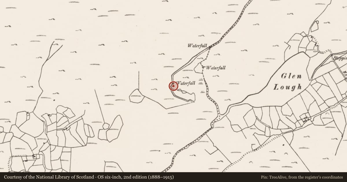 Ordnance Survey six-inch map, 2nd edition (1888–1915) covering the location of Fulacht fia, Canshanavoe, County Cork, with a pin at the register's coordinates