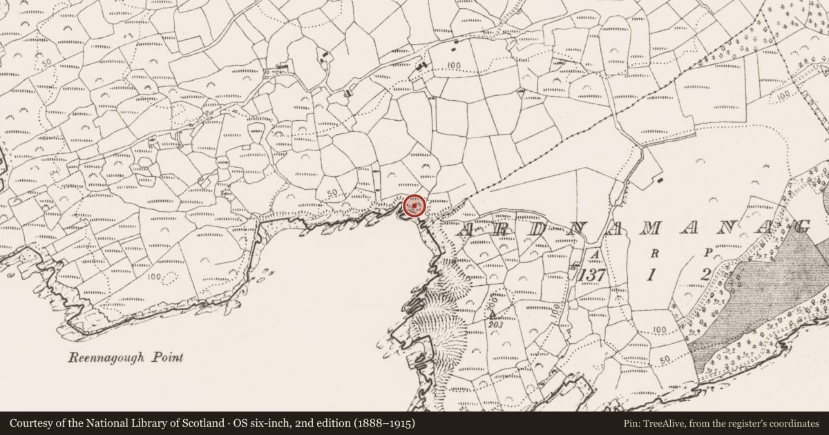 Ordnance Survey six-inch map, 2nd edition (1888–1915) covering the location of Promontory fort - coastal, Ardaturrish More, County Cork, with a pin at the register's coordinates