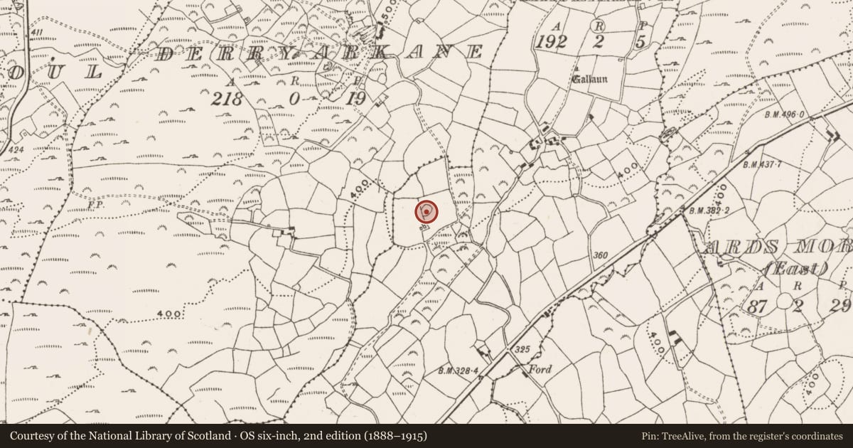 Ordnance Survey six-inch map, 2nd edition (1888–1915) covering the location of Enclosure, Maulikeeve, County Cork, with a pin at the register's coordinates