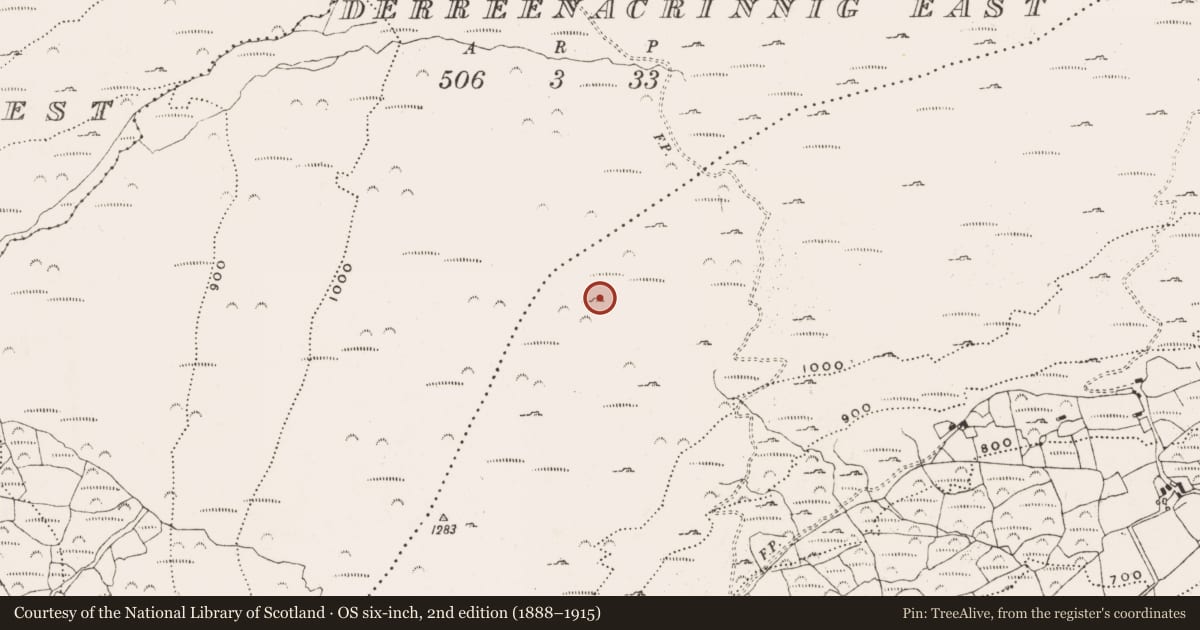 Ordnance Survey six-inch map, 2nd edition (1888–1915) covering the location of Hut site, Garranes North, County Cork, with a pin at the register's coordinates