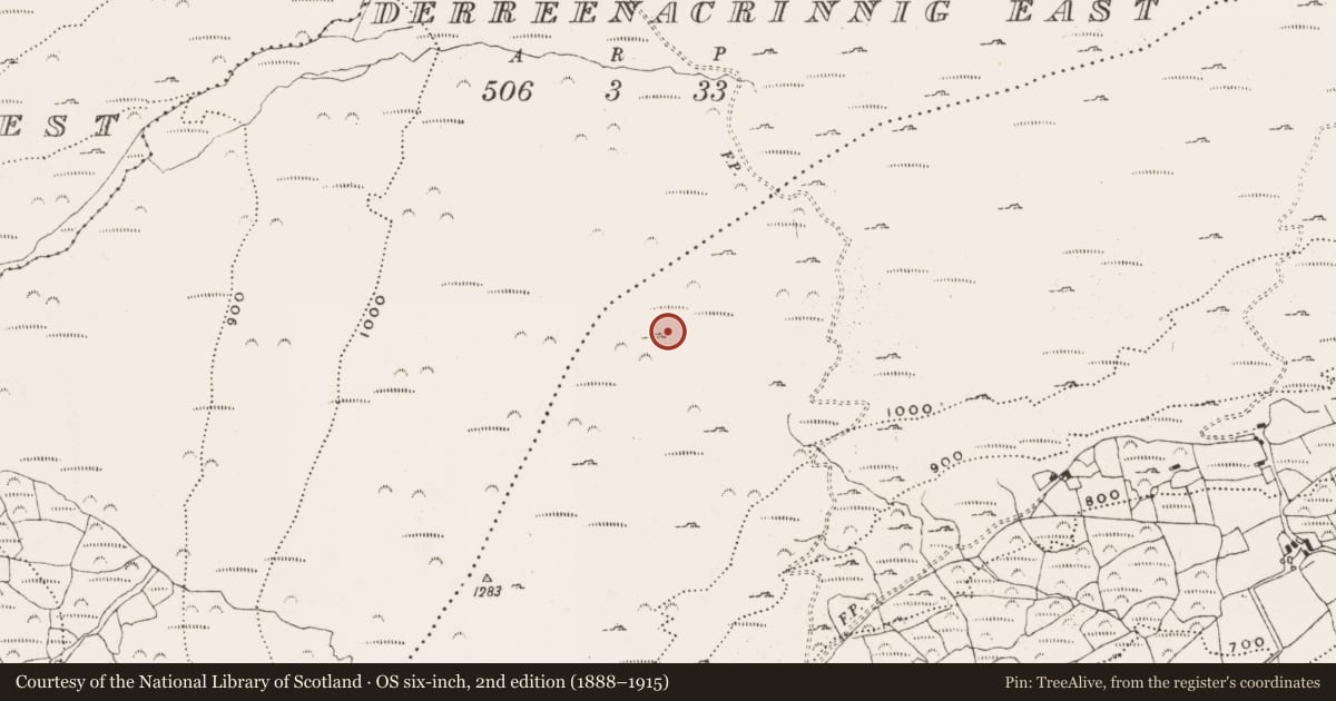 Ordnance Survey six-inch map, 2nd edition (1888–1915) covering the location of Hut site, Garranes North, County Cork, with a pin at the register's coordinates