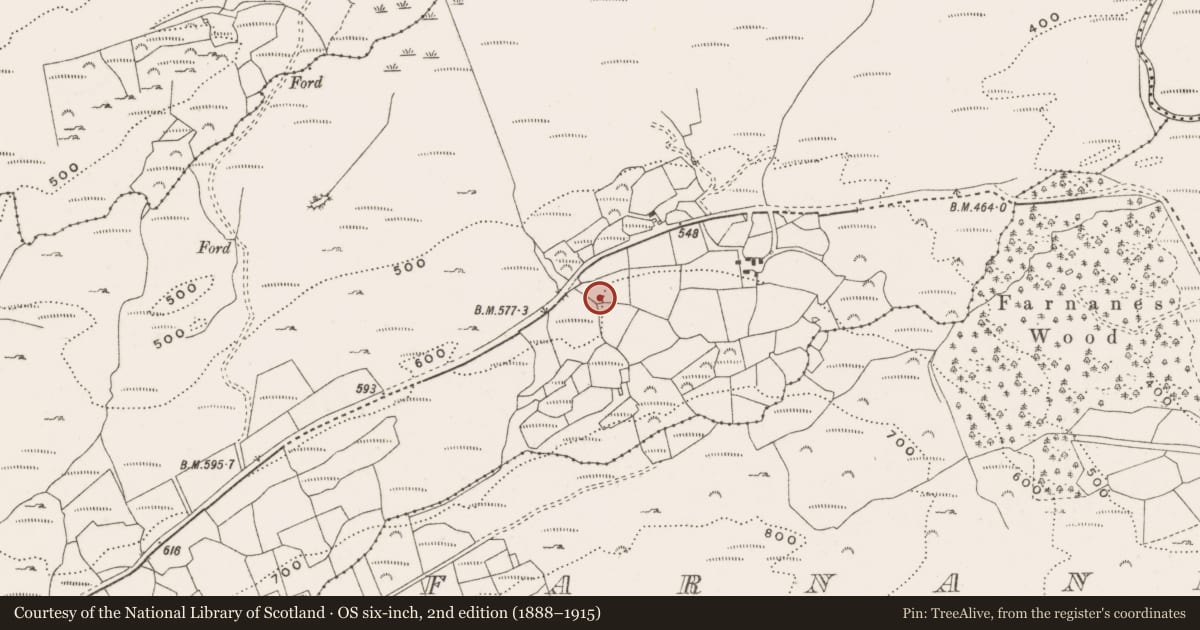 Ordnance Survey six-inch map, 2nd edition (1888–1915) covering the location of Souterrain, Goulacullin, County Cork, with a pin at the register's coordinates