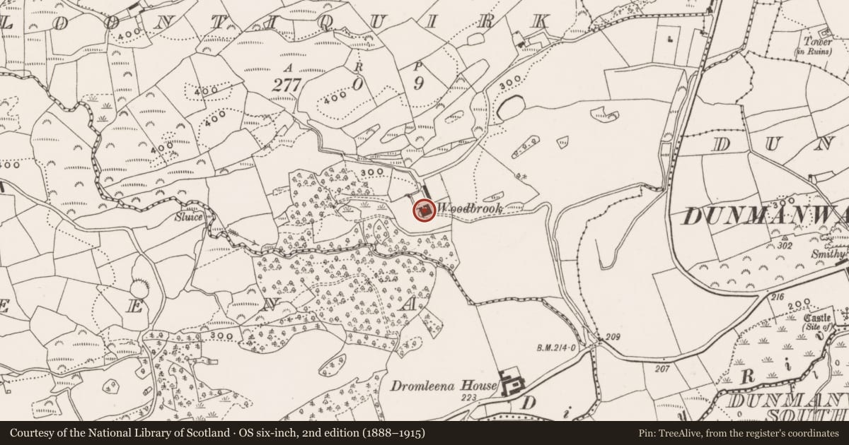 Ordnance Survey six-inch map, 2nd edition (1888–1915) covering the location of Country house, Cloontiquirk, County Cork, with a pin at the register's coordinates