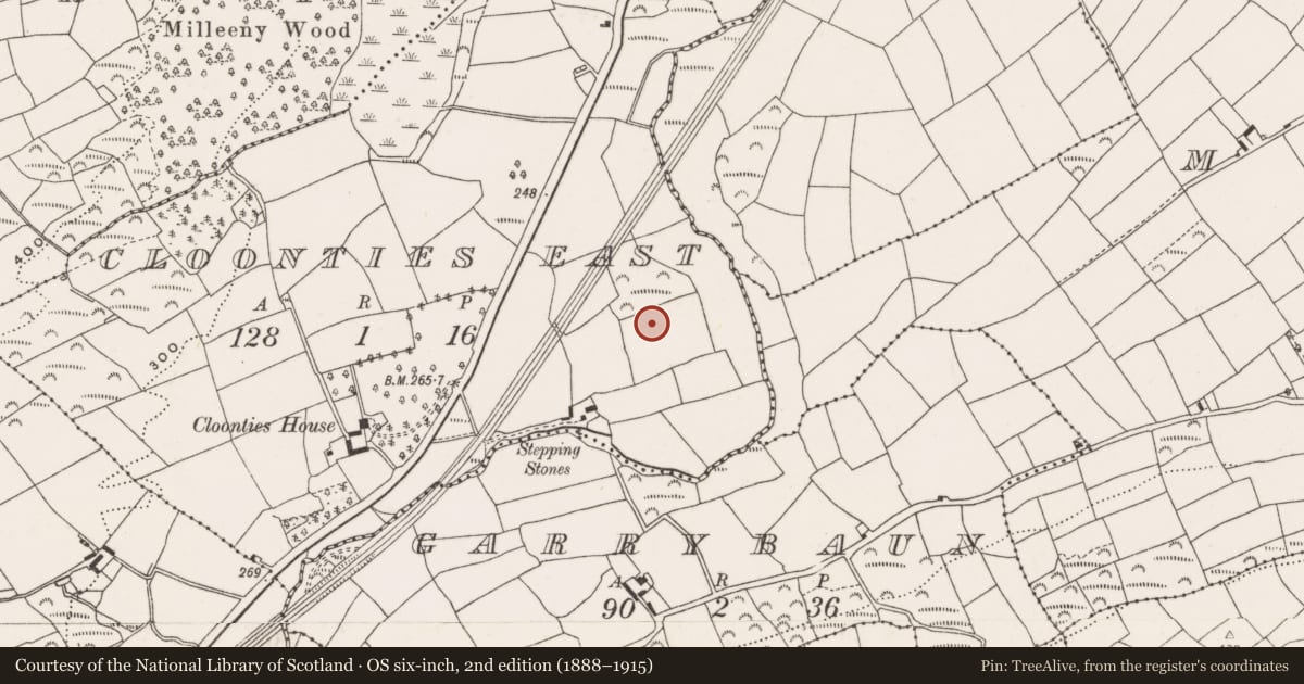 Ordnance Survey six-inch map, 2nd edition (1888–1915) covering the location of Pit, Cloonties East, County Cork, with a pin at the register's coordinates