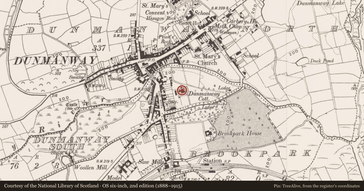Ordnance Survey six-inch map, 2nd edition (1888–1915) covering the location of Country house, Dunmanway South, County Cork, with a pin at the register's coordinates