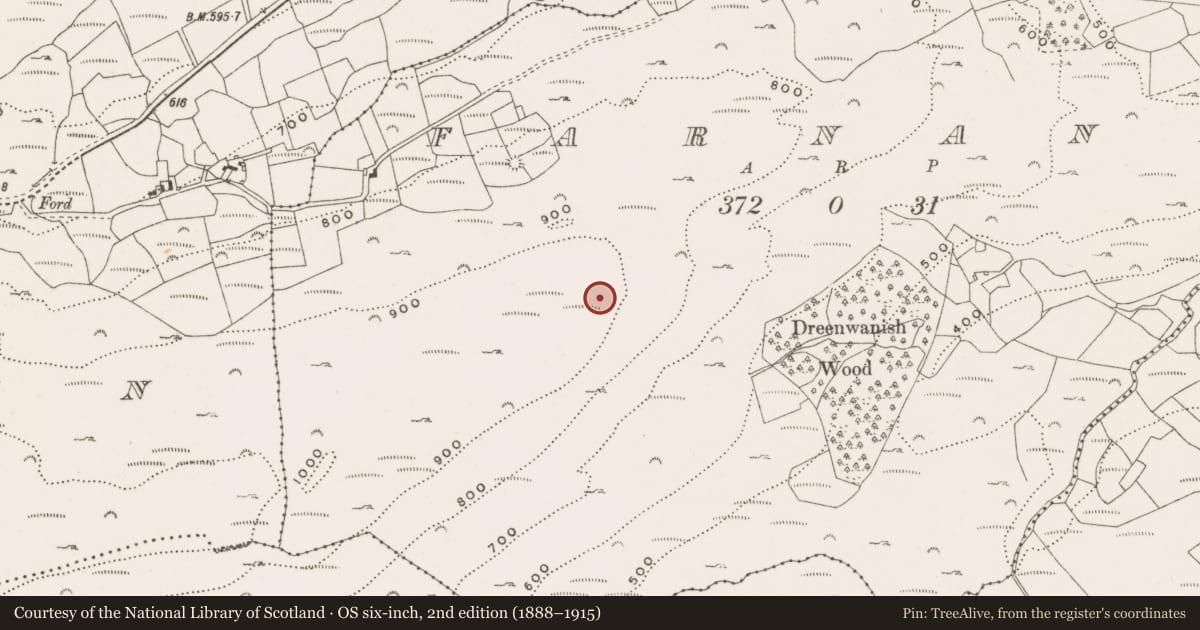 Ordnance Survey six-inch map, 2nd edition (1888–1915) covering the location of Mass-rock, Farnanes, County Cork, with a pin at the register's coordinates