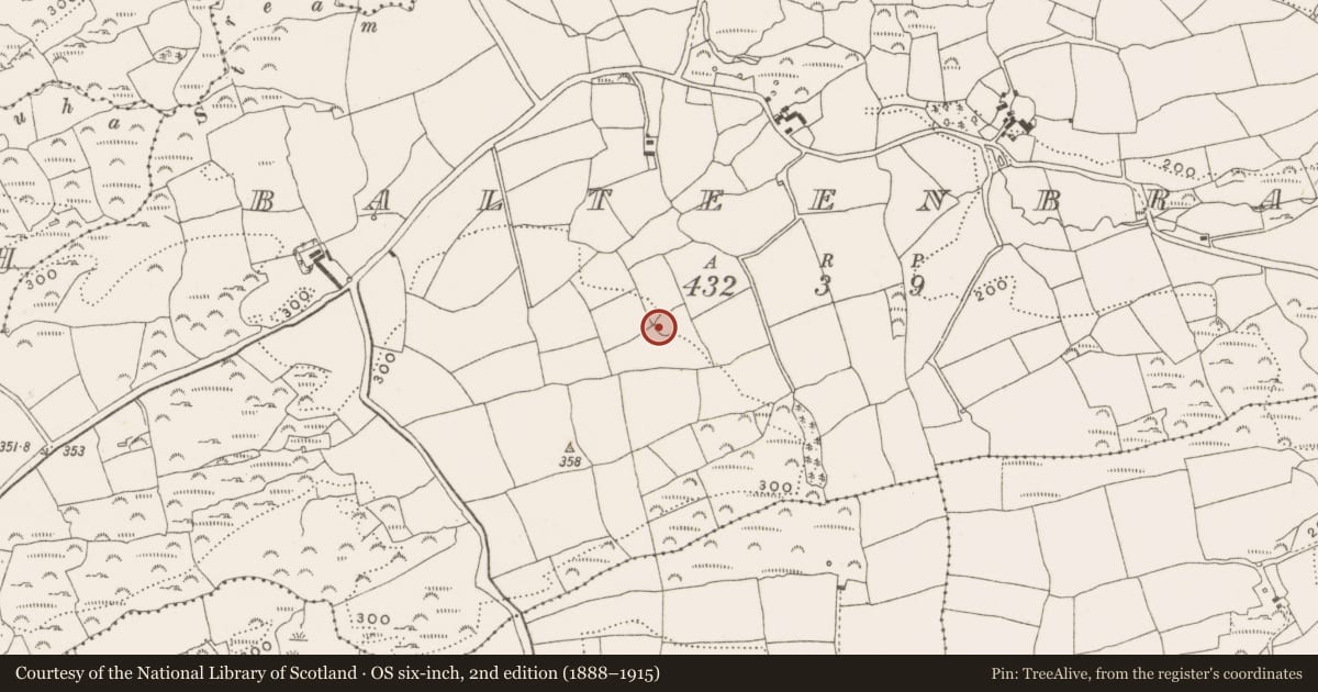Ordnance Survey six-inch map, 2nd edition (1888–1915) covering the location of Ringfort - rath, Balteenbrack, County Cork, with a pin at the register's coordinates