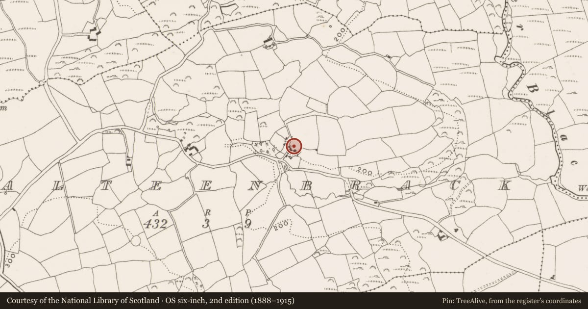 Ordnance Survey six-inch map, 2nd edition (1888–1915) covering the location of Ringfort - rath, Balteenbrack, County Cork, with a pin at the register's coordinates