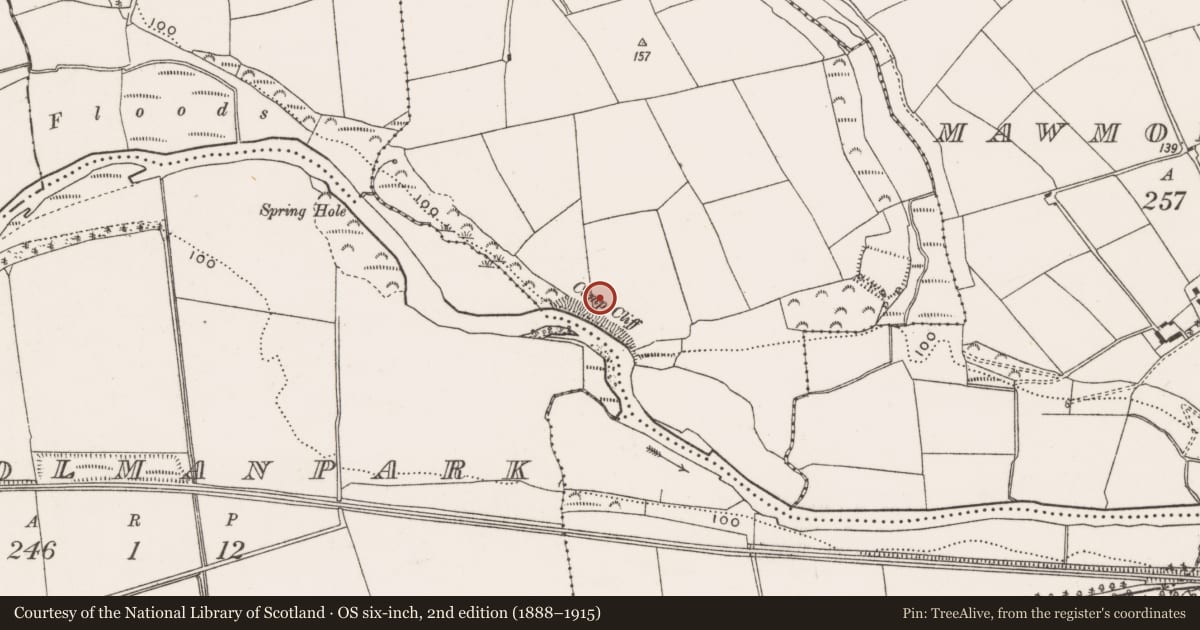 Ordnance Survey six-inch map, 2nd edition (1888–1915) covering the location of Military camp, Mawbeg East, County Cork, with a pin at the register's coordinates