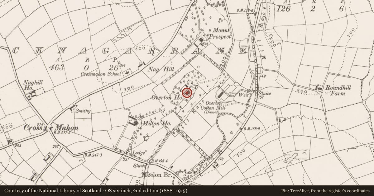 Ordnance Survey six-inch map, 2nd edition (1888–1915) covering the location of Country house, Knocknagarrane, County Cork, with a pin at the register's coordinates
