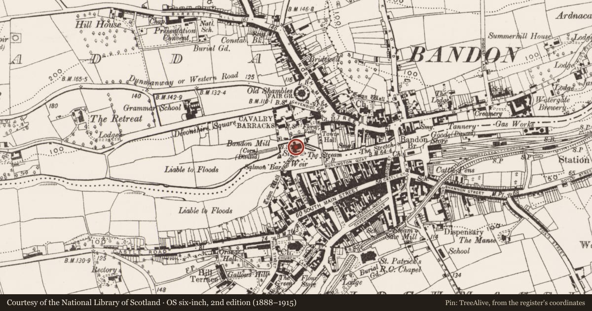 Ordnance Survey six-inch map, 2nd edition (1888–1915) covering the location of Mill - unclassified, Coolfadda, County Cork, with a pin at the register's coordinates