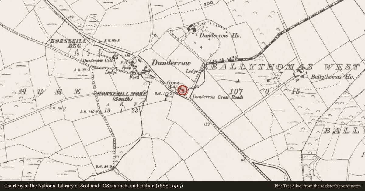 Ordnance Survey six-inch map, 2nd edition (1888–1915) covering the location of Graveyard, Horsehill More (North), County Cork, with a pin at the register's coordinates