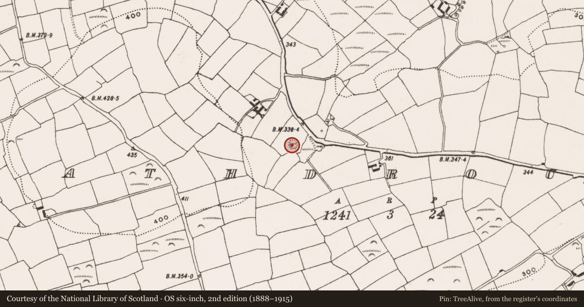 Ordnance Survey six-inch map, 2nd edition (1888–1915) covering the location of Burial ground, Rathdrought, County Cork, with a pin at the register's coordinates