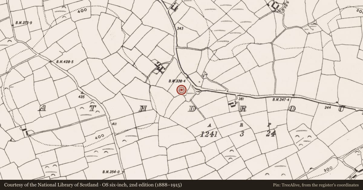 Ordnance Survey six-inch map, 2nd edition (1888–1915) covering the location of Church, Rathdrought, County Cork, with a pin at the register's coordinates