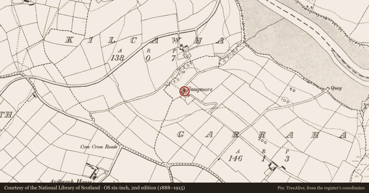 Ordnance Survey six-inch map, 2nd edition (1888–1915) covering the location of Country house, Garraha, County Cork, with a pin at the register's coordinates