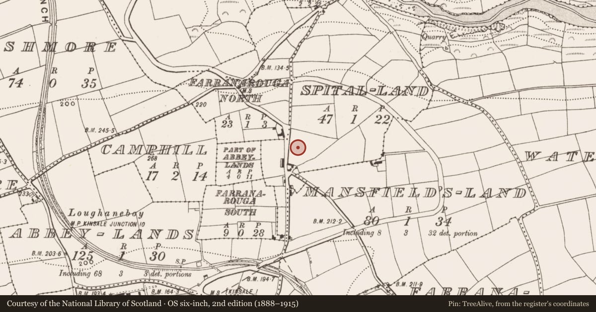 Ordnance Survey six-inch map, 2nd edition (1888–1915) covering the location of Military camp, County Cork, with a pin at the register's coordinates