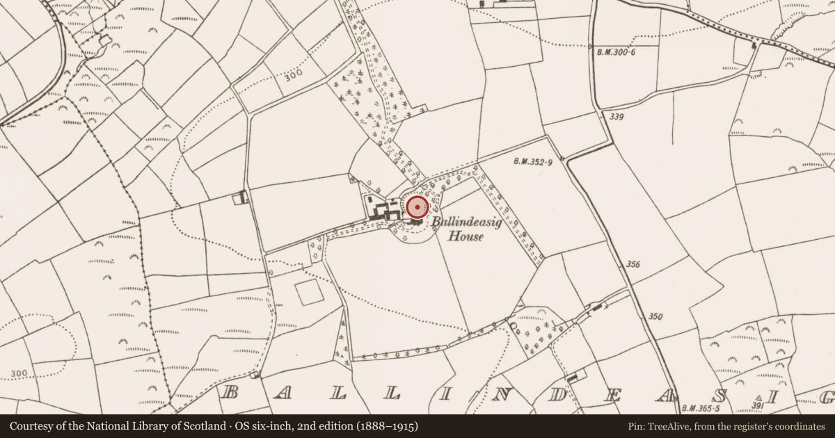 Ordnance Survey six-inch map, 2nd edition (1888–1915) covering the location of Ringfort - rath, Ballindeasig (Kinalea By., Ballyfoyle Par.), County Cork, with a pin at the register's coordinates