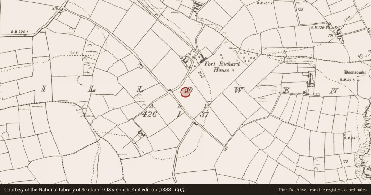 Ordnance Survey six-inch map, 2nd edition (1888–1915) covering the location of Enclosure, Killowen, County Cork, with a pin at the register's coordinates